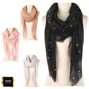 Black Lightweight Scarf with Gold Grommet Details